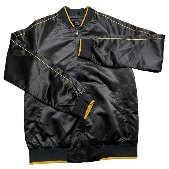 MAX black yellow long sleeve full zip bomber satin style jacket size med unisex - Picture 1 of 10